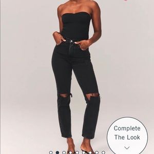 Abercrombie & Fitch Curve Love Ultra High Rise 90s Straight Jean - Ripped black